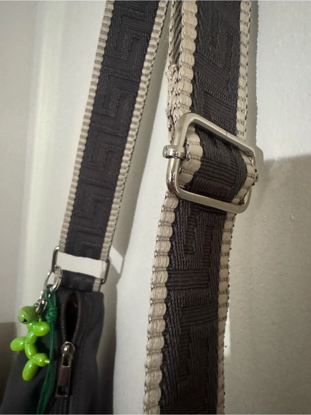 Stylish Dark Grey Crossbody Shoulder Bag with Green Charm